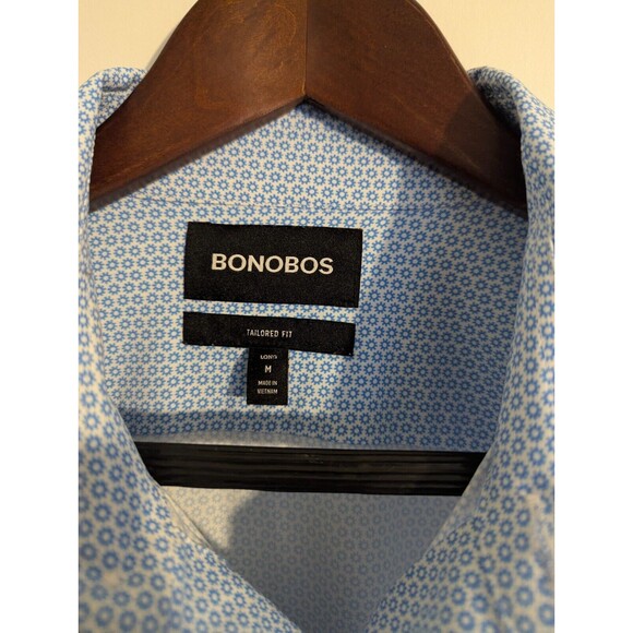 Bonobos Medium Tailored Fit Long Button Up Long Sleeve Shirt Blue White Graphic - Picture 4 of 11